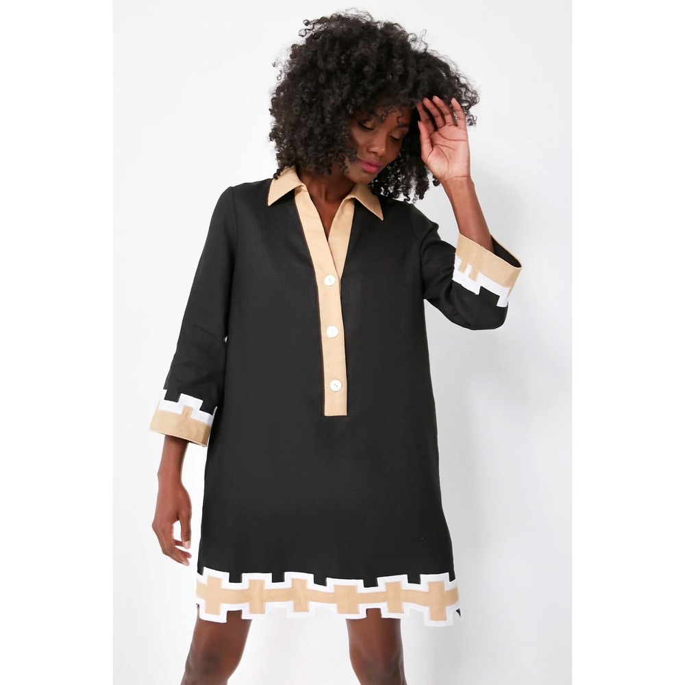 Tuckernuck x Atlantic-Pacific Collier Dress Black Tan Geometric Shift Mini 2X